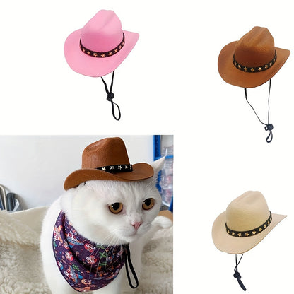 Charming Mini Cowboy Hat For Pets - Perfect For Small Dogs & Cats, Machine Washable, Ideal For Parties & Holidays