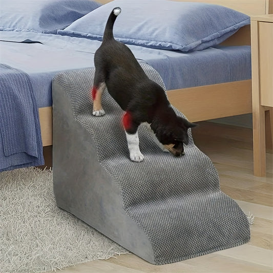 Non-Slip Folding Dog Stairs for High Beds and Couch - 3/4 Steps for Small Dogs and Cats - Easy Indoor Climbing - Grey