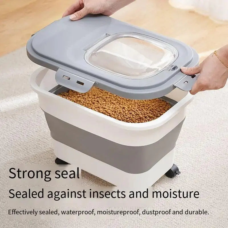 33Lbs Collapsible Pet Food Storage Container Folding Cat Dog Food Container with Lid Scoop and Wheels Kitchen Grain Storage Box - Image #3