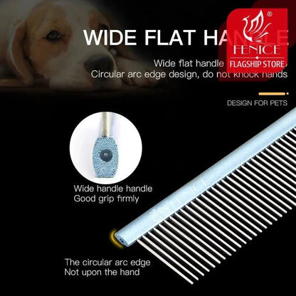 Fenice Stainless Steel Grooming Comb Aluminum Handle Cleaning Hair Comb for Dogs/Cats Pets Accessories - Pampered Pets