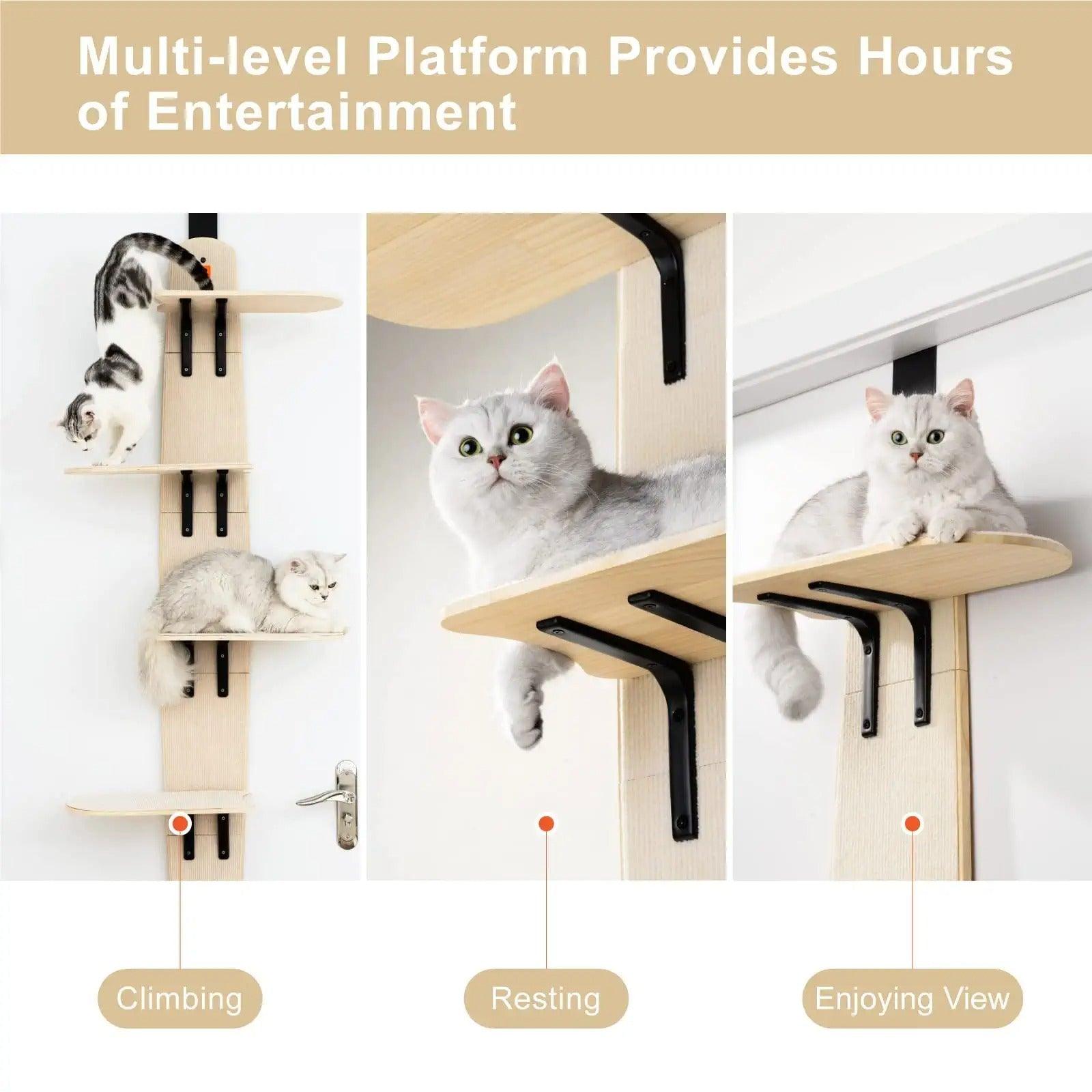 Mewoofun 4-Levels Versatile Cat Climber Shelves Door Mounted Vertical Cat Tree - Pampered Pets