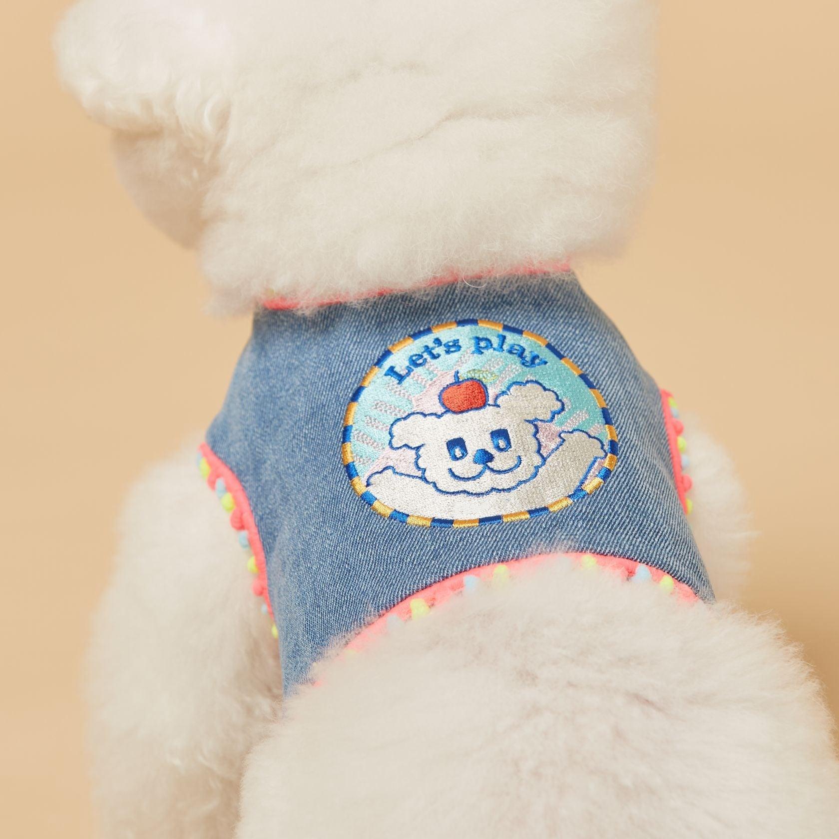 INS Style Korean Style Dark Denim Puppy Embroidery Breathable Four Seasons Chest Strap - Pampered Pets