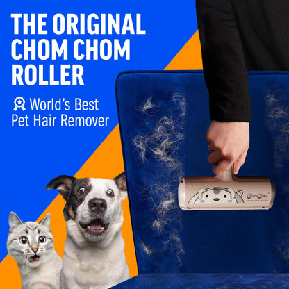 Chom Chom Roller Pet Hair Remover and Reusable Lint Roller - ChomChom Cat and Dog Hair Remover for Furniture, Couch, Carpet, Clothing and Bedding - Portable, Multi-Surface Fur Removal Tool - Pampered Pets