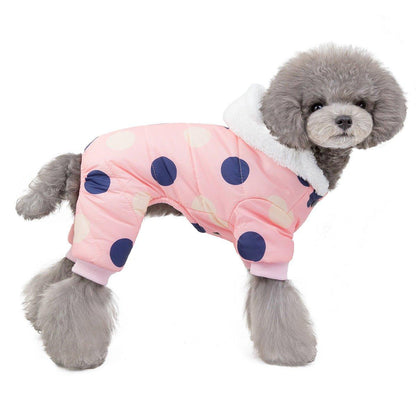 Warm big polka dot four-leg cotton coat - Pampered Pets