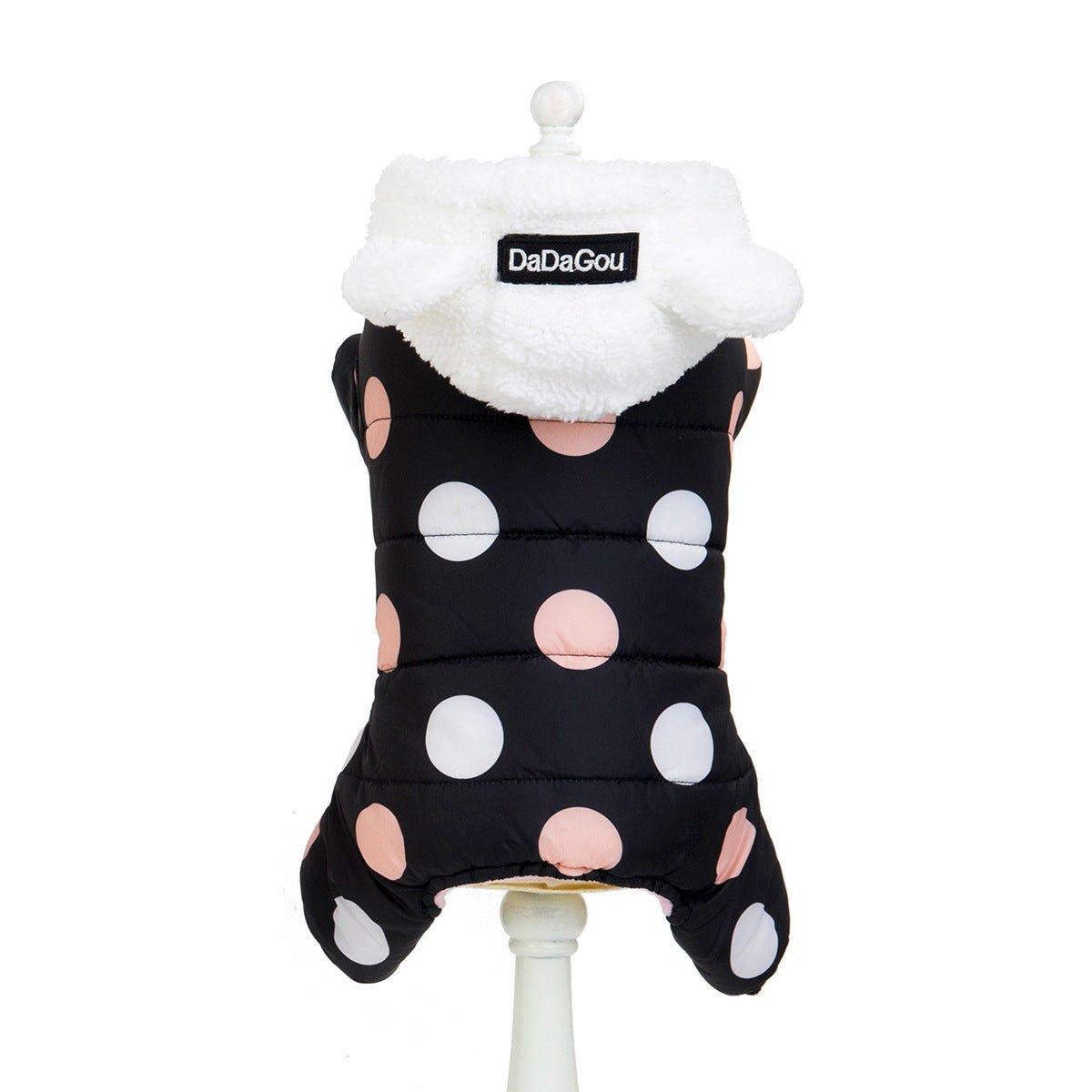 Warm big polka dot four-leg cotton coat - Pampered Pets