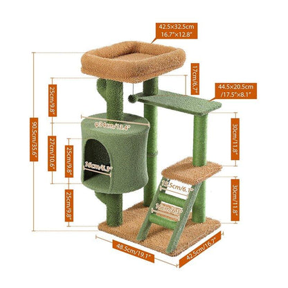 H90.5CM Cactus Cat Tree with Natural Sisal Scratching Post Board for Cat Perch Condo Kitty Play House rascador gato arbre à chat - Pampered Pets