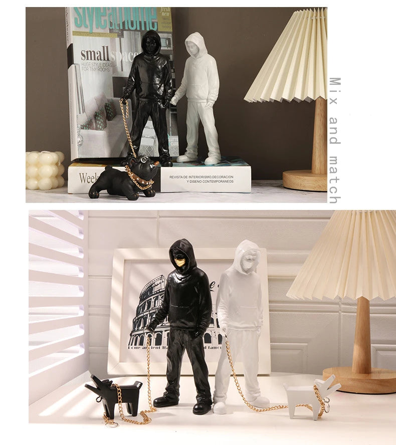 Resin Banksy Street Art Barking Dog Walker Graffiti Statue Modern Pop Art Livingroom Shelf Office Home Bar Decor Collection Gift