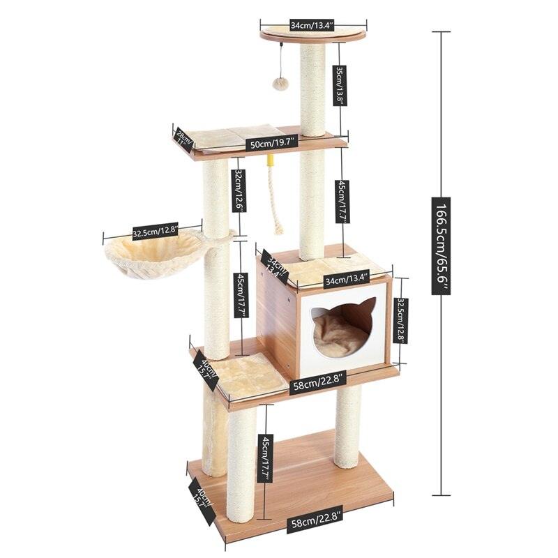 Modern Multilevel Cat Tree Scratching Sisal Posts Wooden Cat Towel Climbing Frame with Cozy Condos Luxury Nest - Pampered Pets