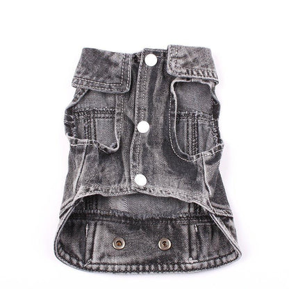 Small Pet Dog Cat Jeans Jacket Hole Black Denim Coat Vest Pet Puppy Clothes Apparel - Pampered Pets