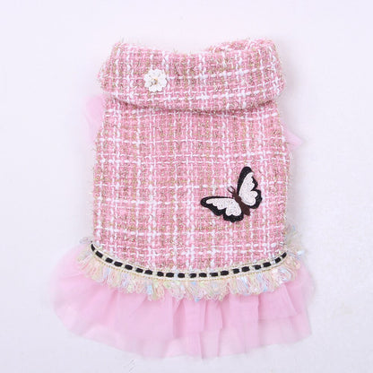 Princess Dog Cat Winter Dress Coat Plaid&Butterfly Design Pet Puppy Hoodie Warm Clothing Apperal | Pampered Pets