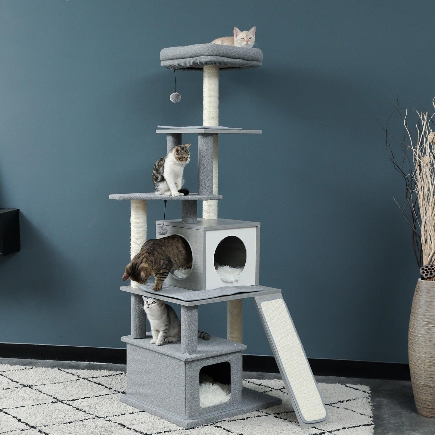 Fast Delivery Pet Cat Tree House Tower Condo Wood Cat Scratching Sisal-Covered Scratch Posts Pads with Play Ball for Cats Kitten - Pampered Pets