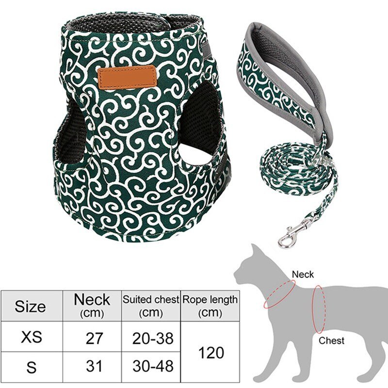 Pet Dog Cat Vest Outdoor Travel Harness Leash Set for Puppy Cat Rabbit Floral Pattern Kitten Walking Harnesses Pet Cat Products | Pampered Pets
