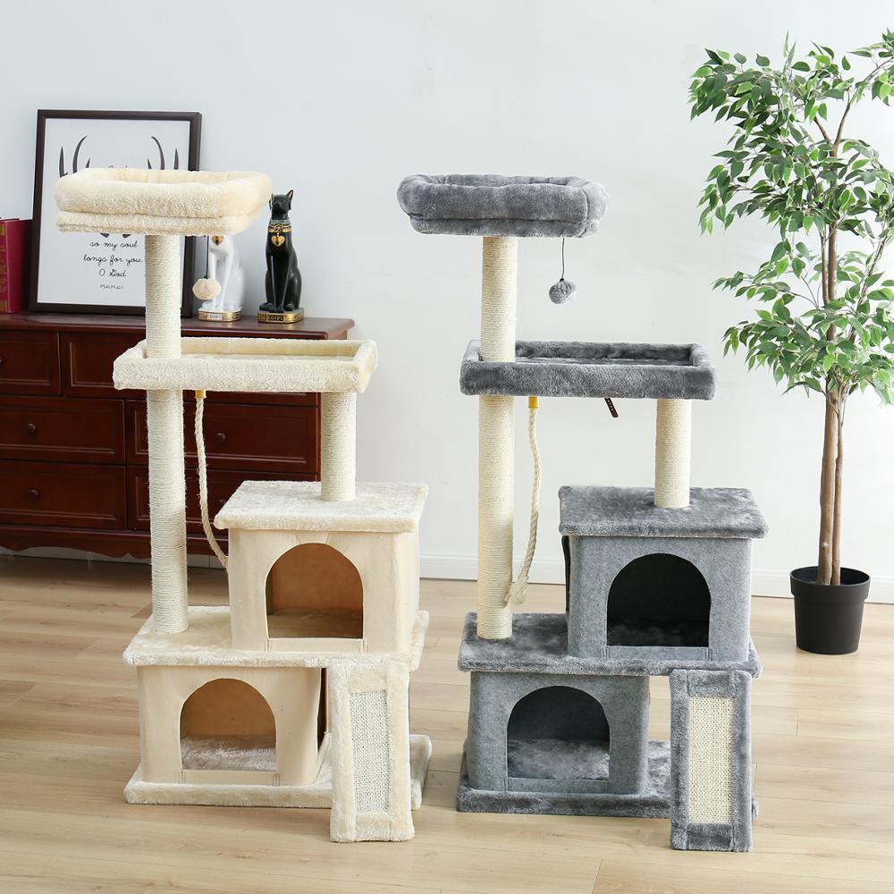 Fast Delivery Pet Cat Tree House Tower Condo Wood Cat Scratching Sisal-Covered Scratch Posts Pads with Play Ball for Cats Kitten - Pampered Pets