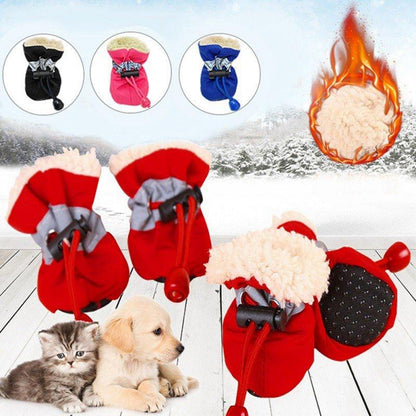 4pcs/set Waterproof Winter Pet Dog Shoes Anti-slip Rain Snow Boots Footwear Thick Warm For Small Cats Puppy Dogs Socks Booties - Pampered Pets