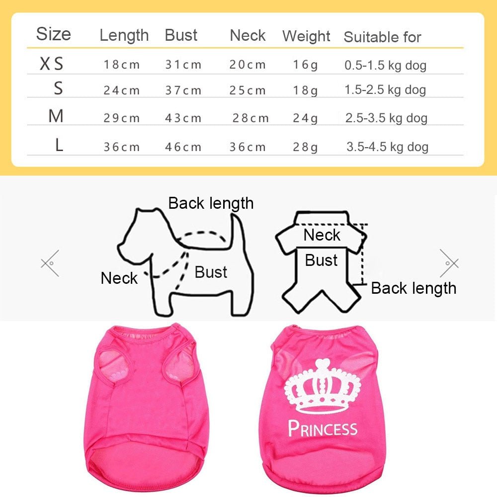 Fashion Pet Dog Cat Cute Princess Polyester T-shirt Clothes Vest Summer Coat Puppy Costumes Pet Dogs T-shirt | Pampered Pets