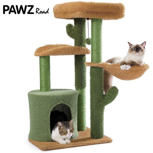 H90.5CM Cactus Cat Tree with Natural Sisal Scratching Post Board for Cat Perch Condo Kitty Play House rascador gato arbre à chat - Pampered Pets