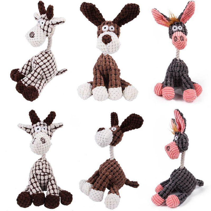 Fun Pets Toy Donkey Shape Corduroy Chew Toy For Dog Puppy Squeaker Squeaky Plush Bone Molar Dog Toy Pet Training Dog Accessories - Pampered Pets