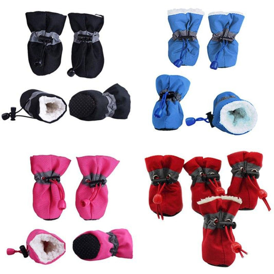 4pcs/set Waterproof Winter Pet Dog Shoes Anti-slip Rain Snow Boots Footwear Thick Warm For Small Cats Puppy Dogs Socks Booties - Pampered Pets