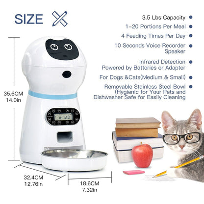 NICREW Robot Automatic Pet Feeder Food Dispenser Auto Feed Dog Cat Drinking Bowl Dry Food Bowls with Voice Recording LCD Screen | Pampered Pets