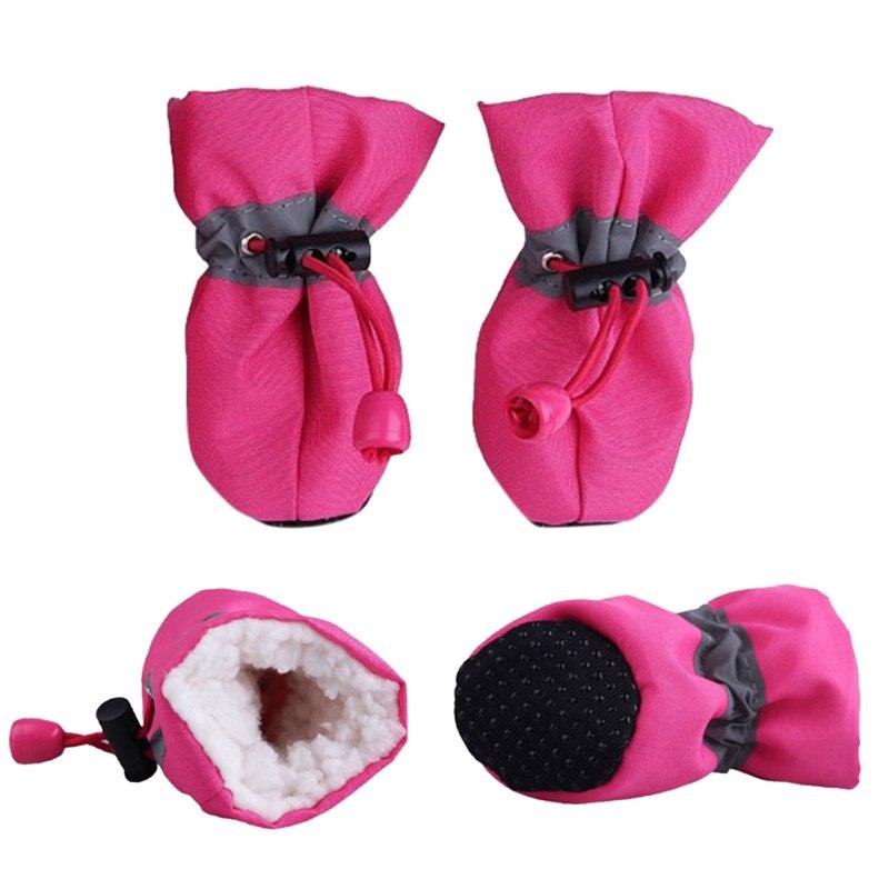 4pcs/set Waterproof Winter Pet Dog Shoes Anti-slip Rain Snow Boots Footwear Thick Warm For Small Cats Puppy Dogs Socks Booties - Pampered Pets