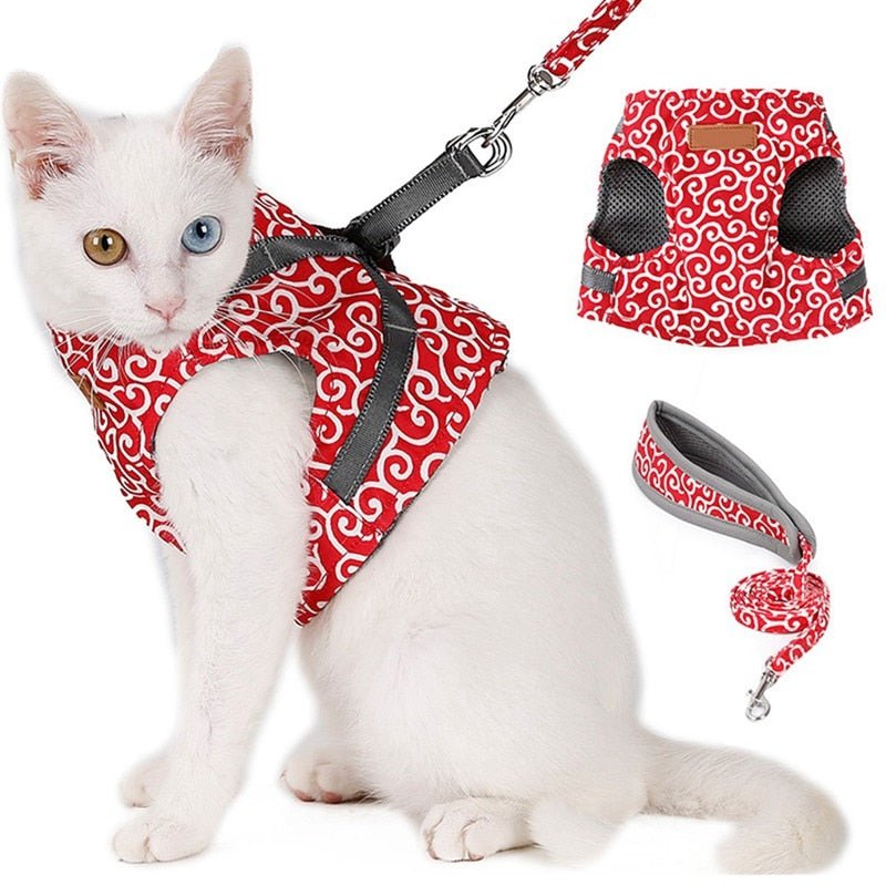 Pet Dog Cat Vest Outdoor Travel Harness Leash Set for Puppy Cat Rabbit Floral Pattern Kitten Walking Harnesses Pet Cat Products - Pampered Pets