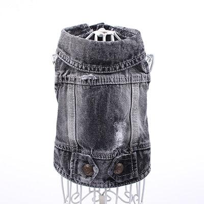 Small Pet Dog Cat Jeans Jacket Hole Black Denim Coat Vest Pet Puppy Clothes Apparel - Pampered Pets