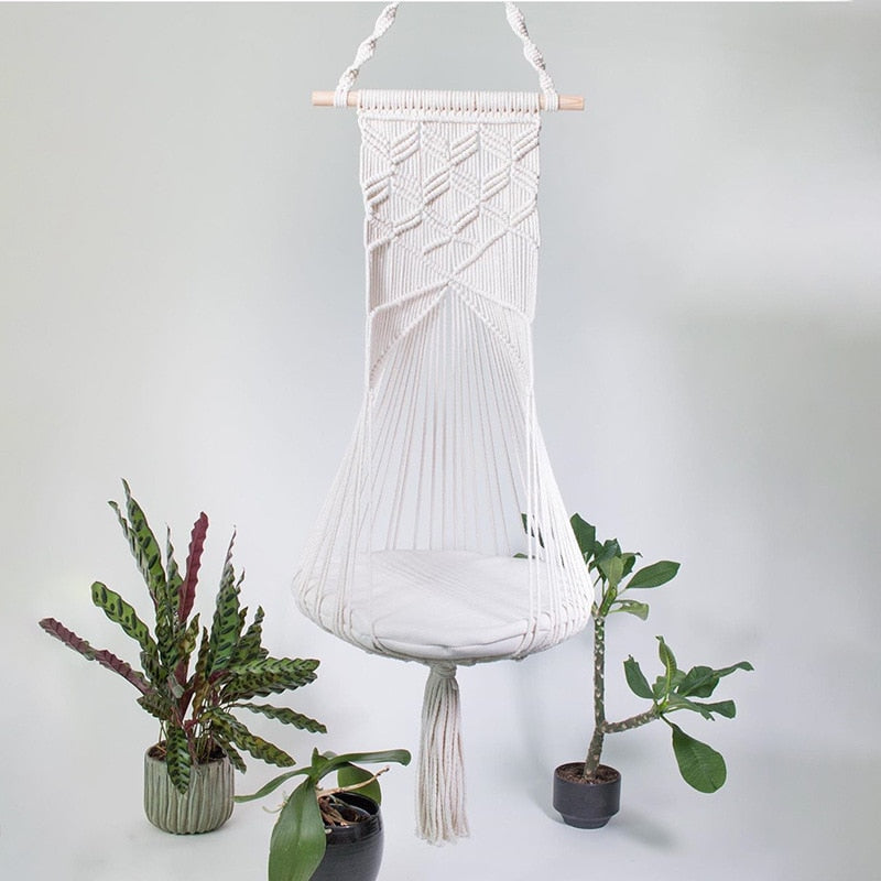 Boho Cat Swing Cage Handmade Macrame Pets Support Nordic Pet House Cats Hanging Sleep Chair Seats Toy Four Seasons Available | Pampered Pets
