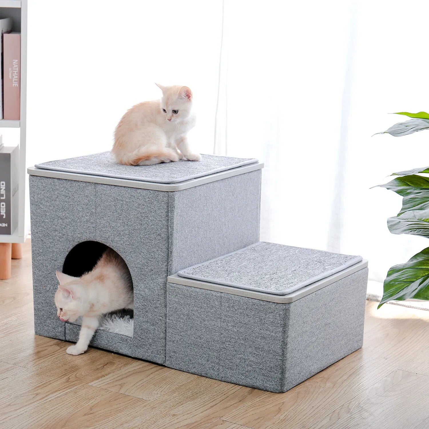 H228cm Cat Tree Toy Condo Cat Climbing Tower Multi-layer With Hammock Tower House Furniture Scratching Solid Wood Post for Kitty - Pampered Pets