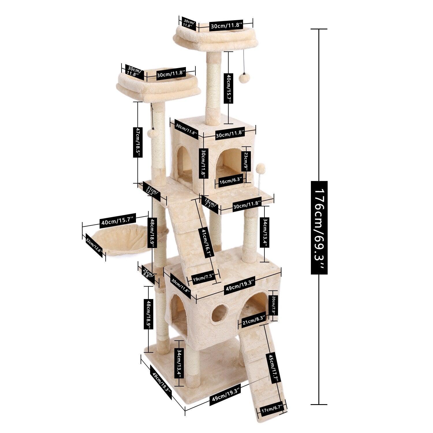 Wood Cat Tree Cats Multi Floor Large Play Tower Sisal Scratching Post Kitten Furniture Activity Centre Condo Playhouse Dang toy - Pampered Pets