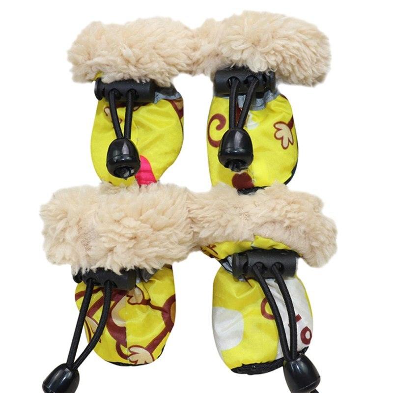 4pcs/set Waterproof Winter Pet Dog Shoes Anti-slip Rain Snow Boots Footwear Thick Warm For Small Cats Puppy Dogs Socks Booties - Pampered Pets