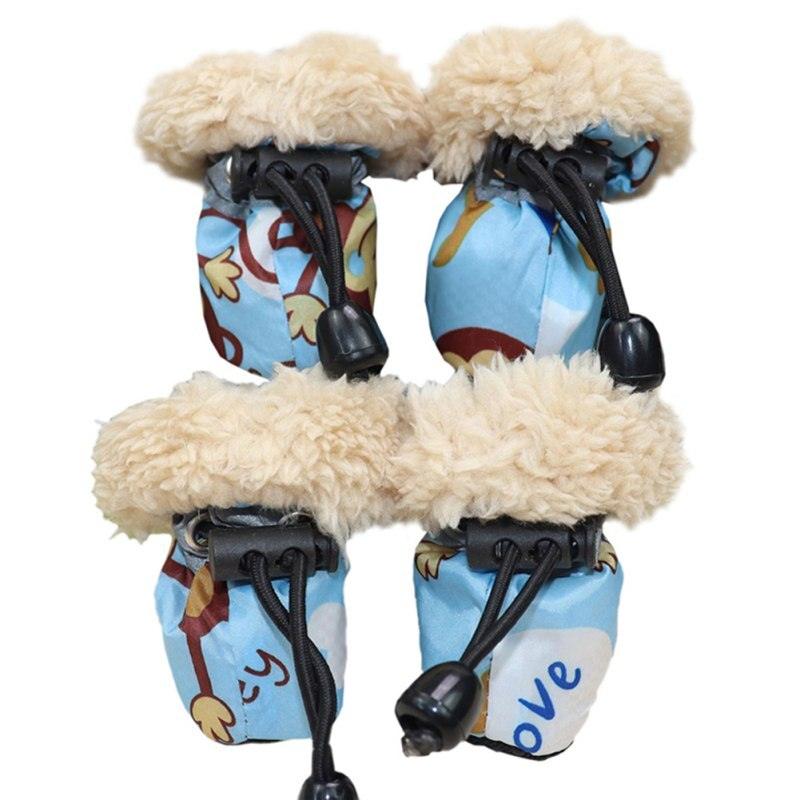 4pcs/set Waterproof Winter Pet Dog Shoes Anti-slip Rain Snow Boots Footwear Thick Warm For Small Cats Puppy Dogs Socks Booties - Pampered Pets