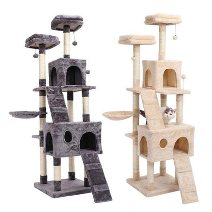 Wood Cat Tree Cats Multi Floor Large Play Tower Sisal Scratching Post Kitten Furniture Activity Centre Condo Playhouse Dang toy - Pampered Pets