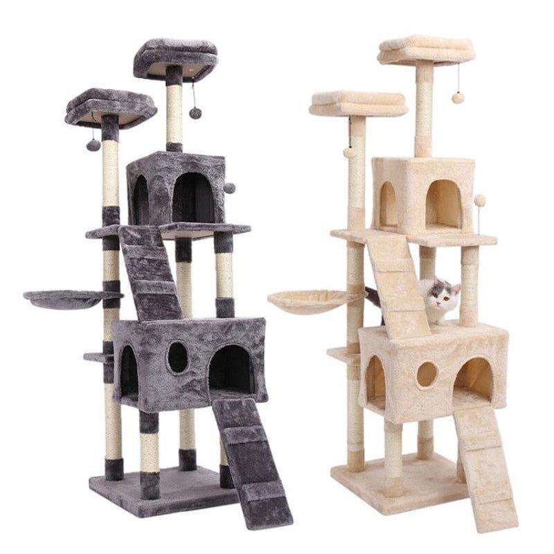 Wood Cat Tree Cats Multi Floor Large Play Tower Sisal Scratching Post Kitten Furniture Activity Centre Condo Playhouse Dang toy - Pampered Pets