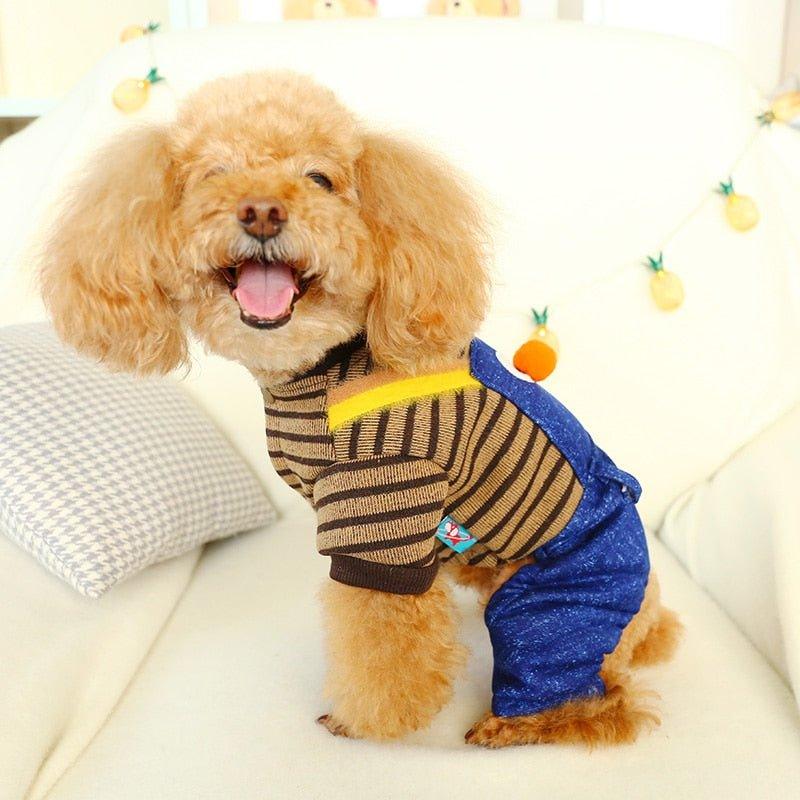 PETCIECLE Pet Dress Teddy Pomeranian Bichon Dog Comfortable Autumn and Winter Thick Striped Bib Shorts - Pampered Pets