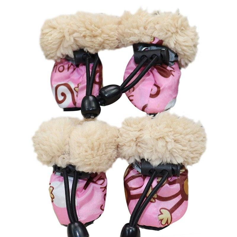 4pcs/set Waterproof Winter Pet Dog Shoes Anti-slip Rain Snow Boots Footwear Thick Warm For Small Cats Puppy Dogs Socks Booties - Pampered Pets