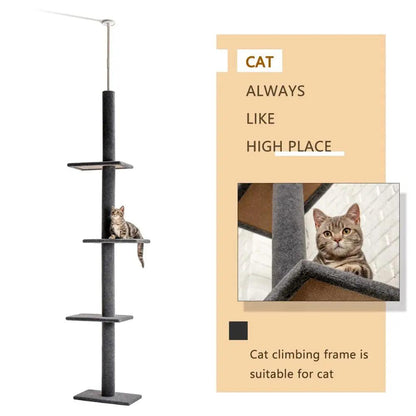 H228cm Cat Tree Toy Condo Cat Climbing Tower Multi-layer With Hammock Tower House Furniture Scratching Solid Wood Post for Kitty - Pampered Pets