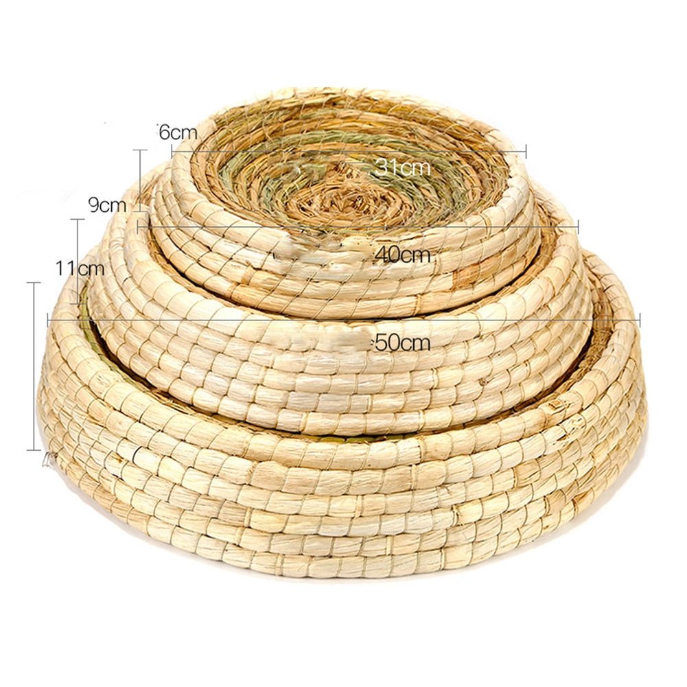 Pet Straw Braided Bed Puppy Kennel Cat Nest Kitten Scratching Sleeping Mat Pets House Cats Grinding Claw Cushion Pad | Pampered Pets