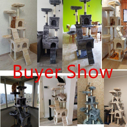 Wood Cat Tree Cats Multi Floor Large Play Tower Sisal Scratching Post Kitten Furniture Activity Centre Condo Playhouse Dang toy - Pampered Pets