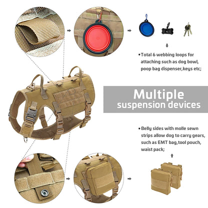 Tactical Dog Harness Leash Durable Military Dog Harness Vest MOLLE For Large Dogs erman Shepherd Training Harnesses With Pouches