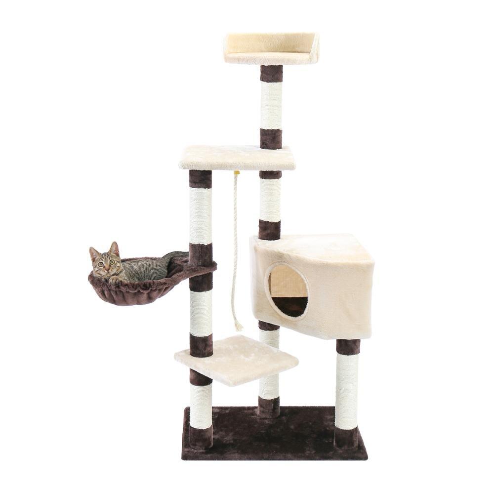 Wood Cat Tree Cats Multi Floor Large Play Tower Sisal Scratching Post Kitten Furniture Activity Centre Condo Playhouse Dang toy - Pampered Pets