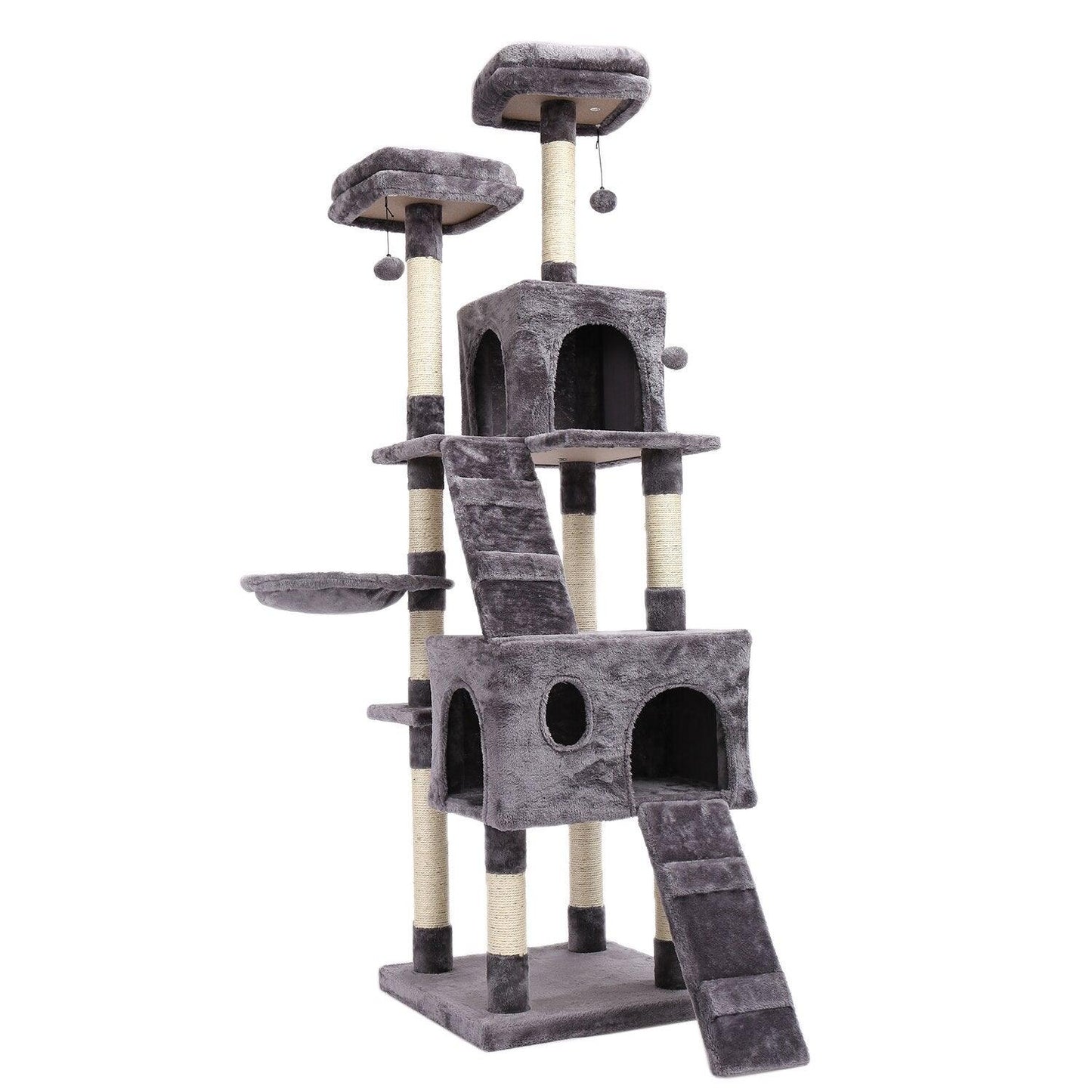 Wood Cat Tree Cats Multi Floor Large Play Tower Sisal Scratching Post Kitten Furniture Activity Centre Condo Playhouse Dang toy - Pampered Pets