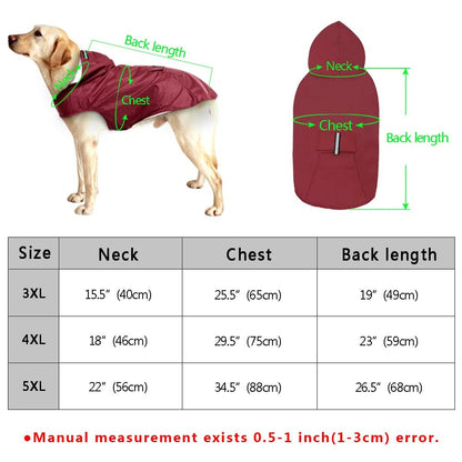 Pet Large Dog Raincoat Waterproof Big Dog Clothes Outdoor Coat Rain Jacket For Golden Retriever Labrador Husky Big Dogs 3XL-5XL | Pampered Pets