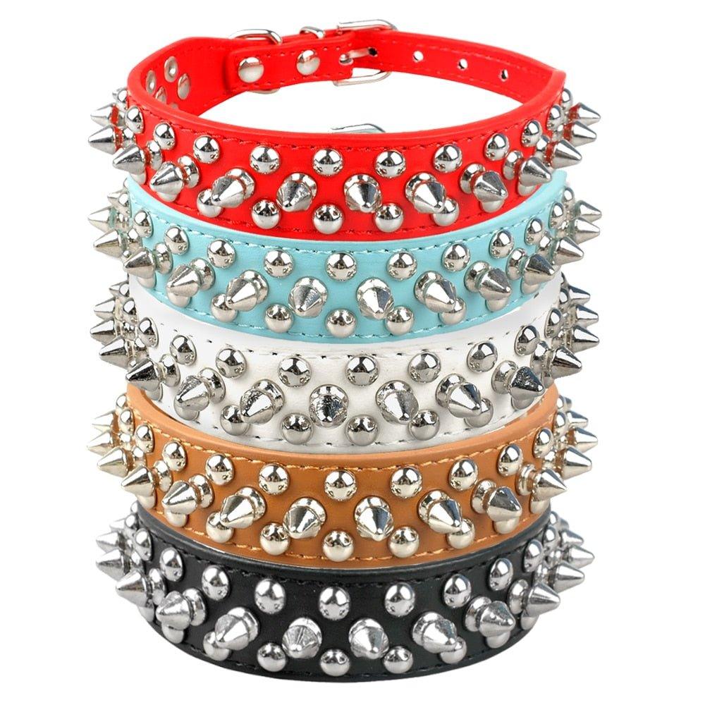 Leather Dog Cat Collar 1 Row Spiked Studded Puppy Pet Collars for Small Medium Dogs Chihuahua Yorkies XXS XS - Pampered Pets