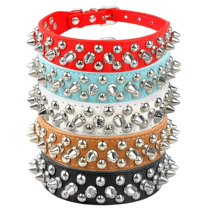 Leather Dog Cat Collar 1 Row Spiked Studded Puppy Pet Collars for Small Medium Dogs Chihuahua Yorkies XXS XS - Pampered Pets