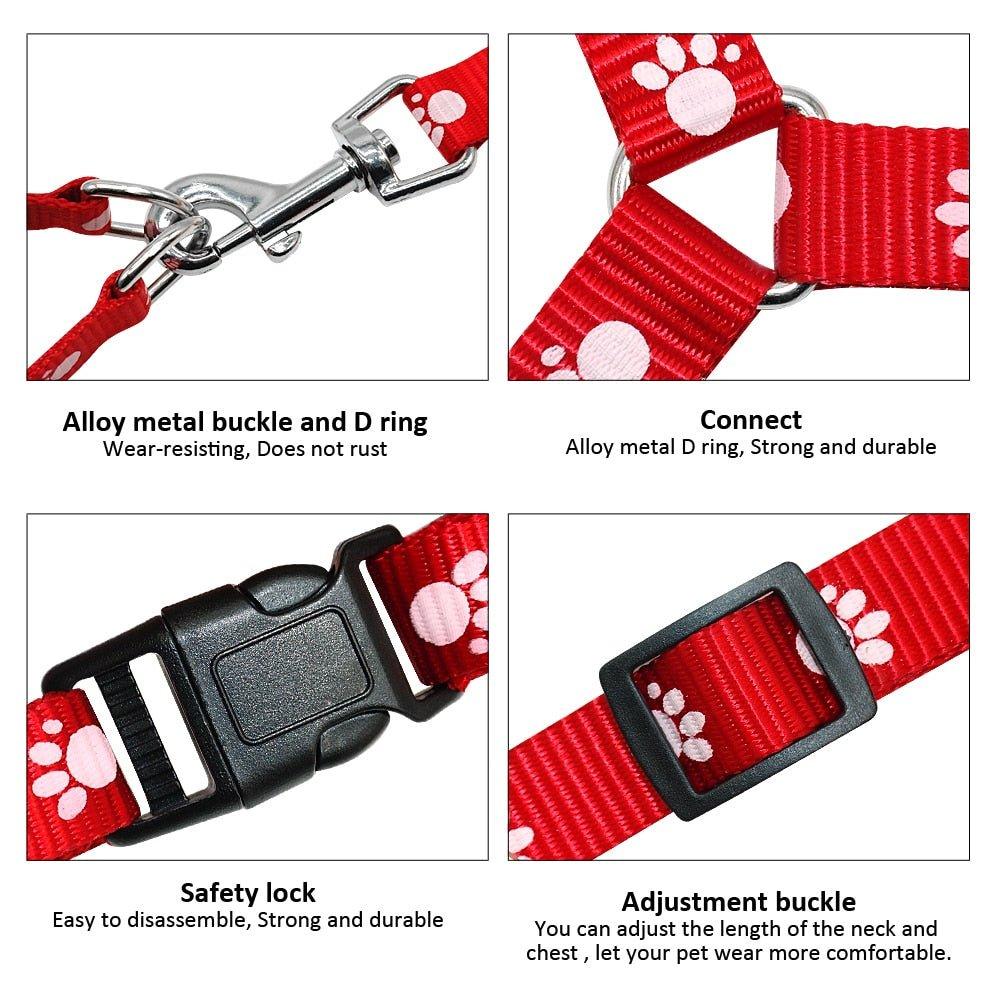 Nylon Dog Harness and Leash Set Adjustable Paw Print Dog Harness Walking Leash Strap for Small Medium Dogs S/M/L - Pampered Pets