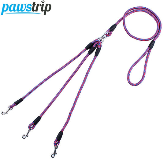 2/3 Way Couplers Pet Walking Running Dog Leash Lead 55" Long Braided Nylon Double Dog Leash Rope For 2/3Dogs - Pampered Pets