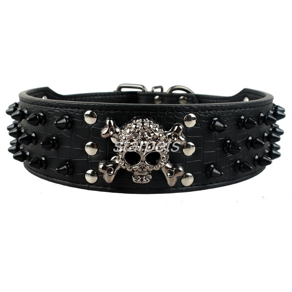 2" wide spiked studded leather dog collar bullet rivets - 6