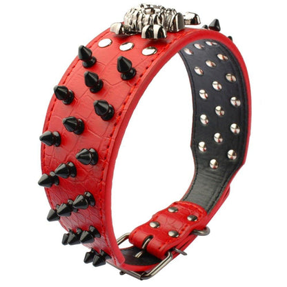 2" wide spiked studded leather dog collar bullet rivets - 2