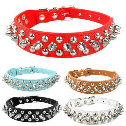 Leather Dog Cat Collar 1 Row Spiked Studded Puppy Pet Collars for Small Medium Dogs Chihuahua Yorkies XXS XS - Pampered Pets