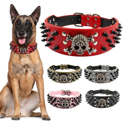 2" wide spiked studded leather dog collar bullet rivets - 0